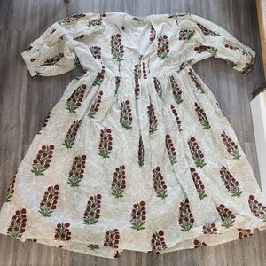 Floral Cotton Dress with Red and Green Accents